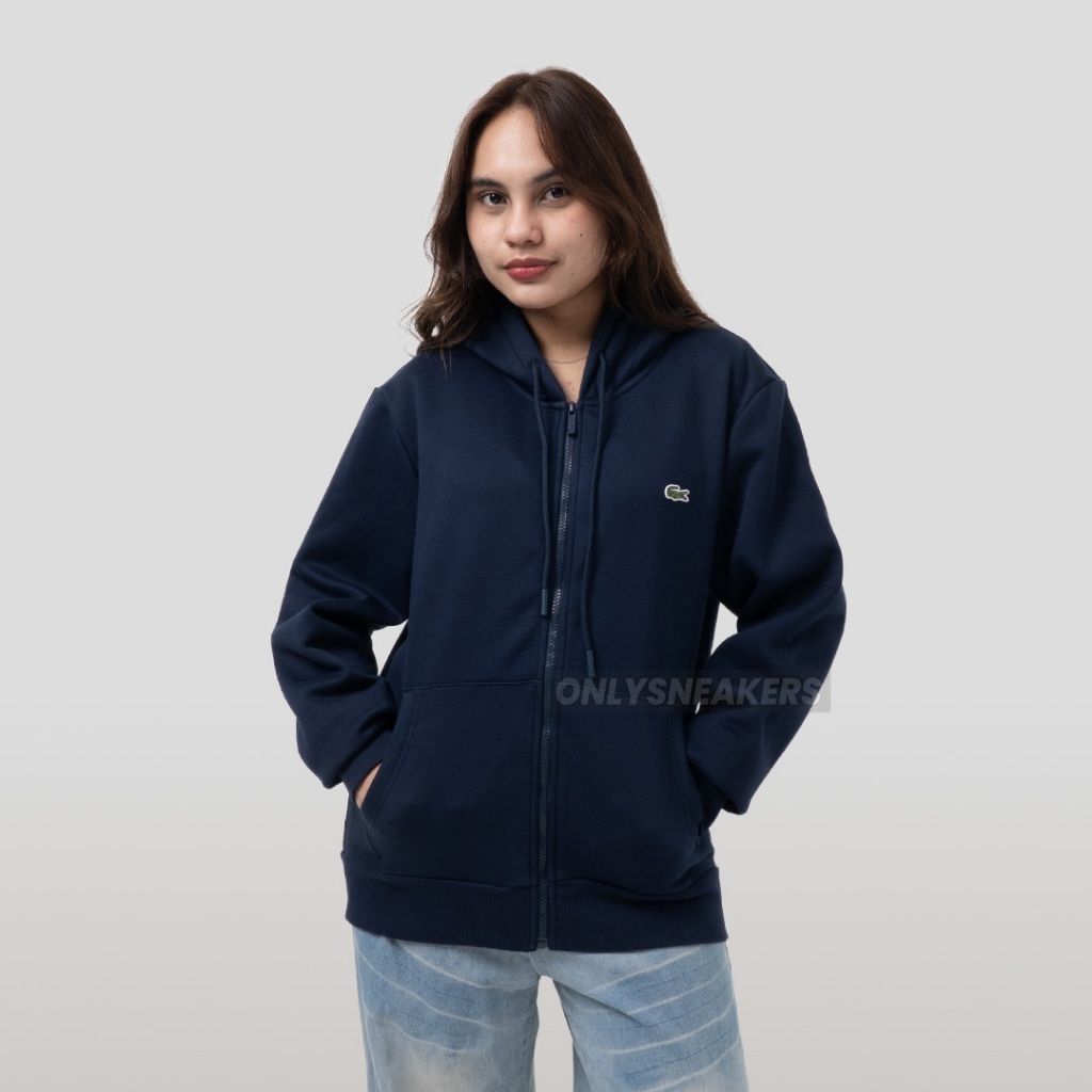 LACOSTE CLASSIC FIT ZIPPED FLEECE NAVY HOODIE