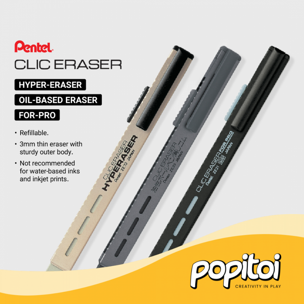 PENTEL Clic Eraser for Pencil Pen Ballpoint Penghapus Tinta Pulpen Print Text Refill