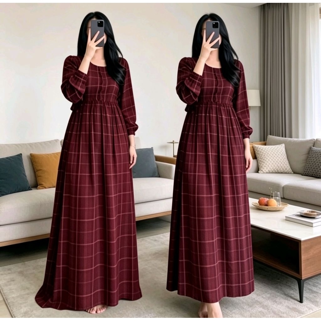 Gamis kotak Premium//Gamis Motif Kotak Khusus Dewasa