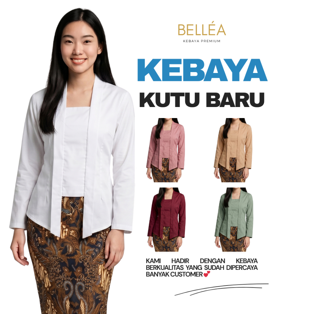 Kebaya Kutu Baru Polos Putih Modern Simple Bahan Katun Polymicro Ukuran Jumbo S XXL