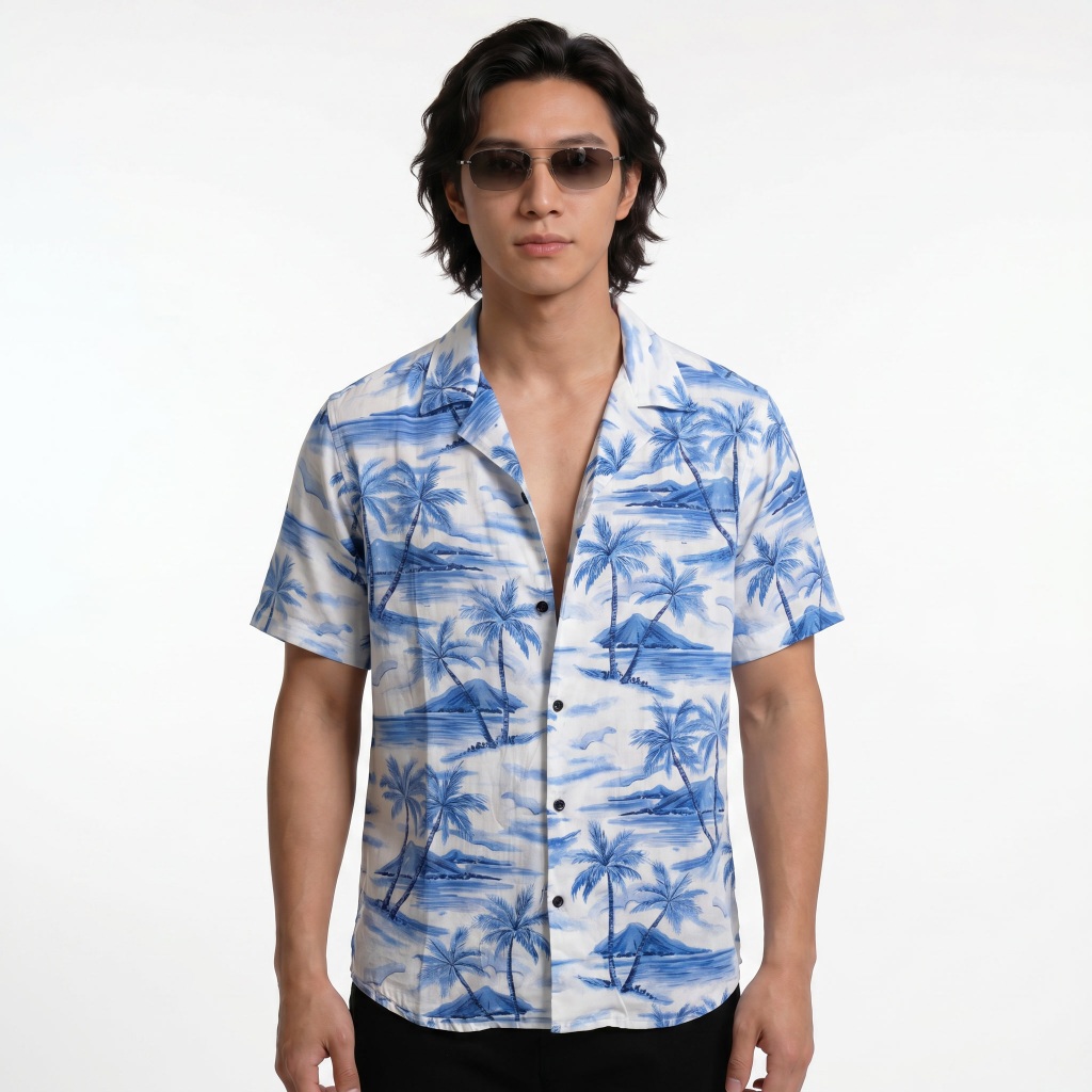 Kemeja Pantai Pria Rayon Viscose Adem - Hawaii Outfit Liburan Santai Motif Tropis Relaxed Fit