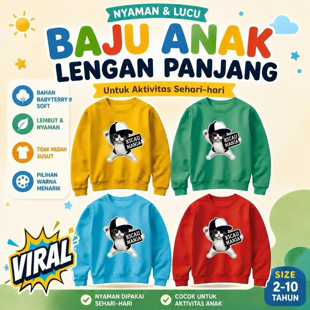 Baju sweater anak | Lengan panjang KICAU MANIA SWAG VIRAL