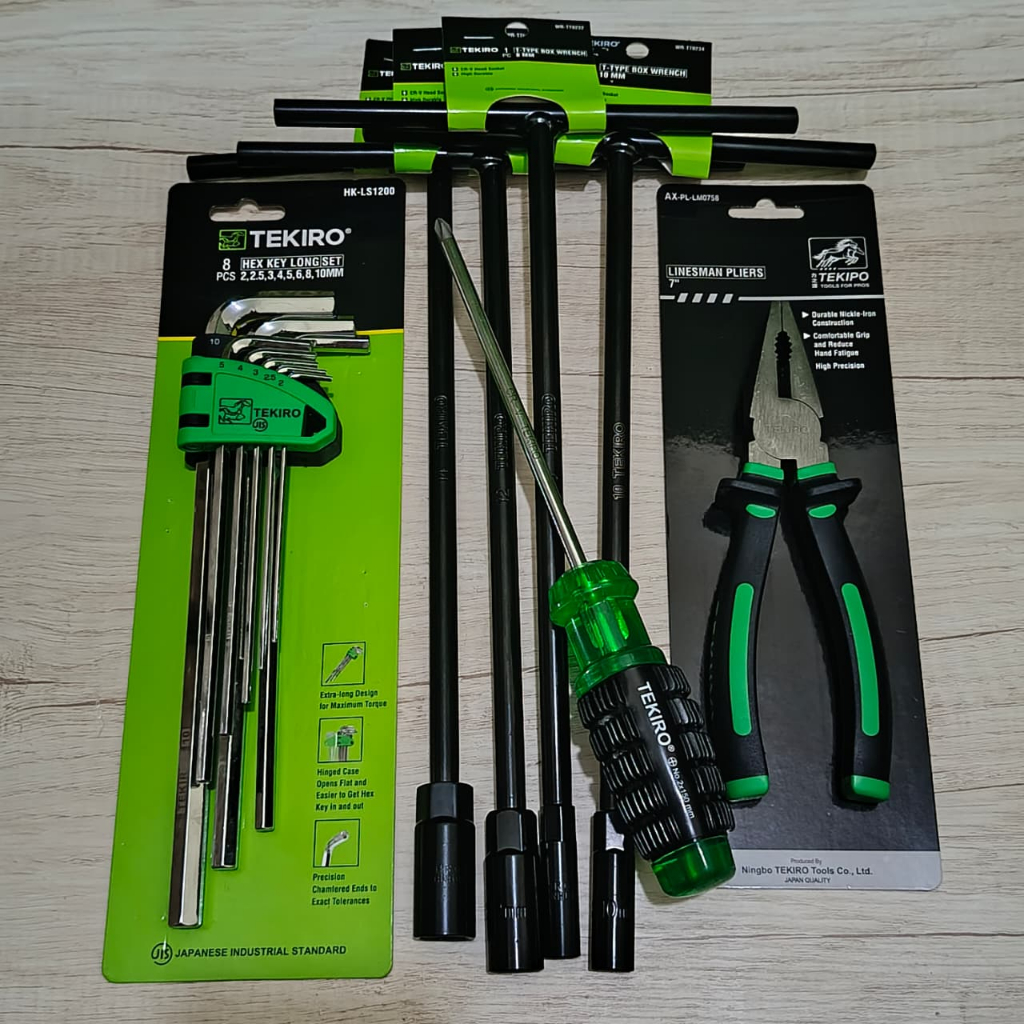 Tekiro Paket Lengkap 1 Set Kunci T 4pcs 8+10+12+14mm + Kunci L Set 9 Pcs + Tang Kombinasi 7 inch + O