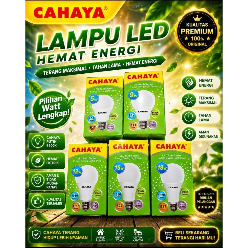 LAMPU LED CAHAYA BULB GARANSI 1 TAHUN/BOHLAM LED CAHAYA 5W-18W