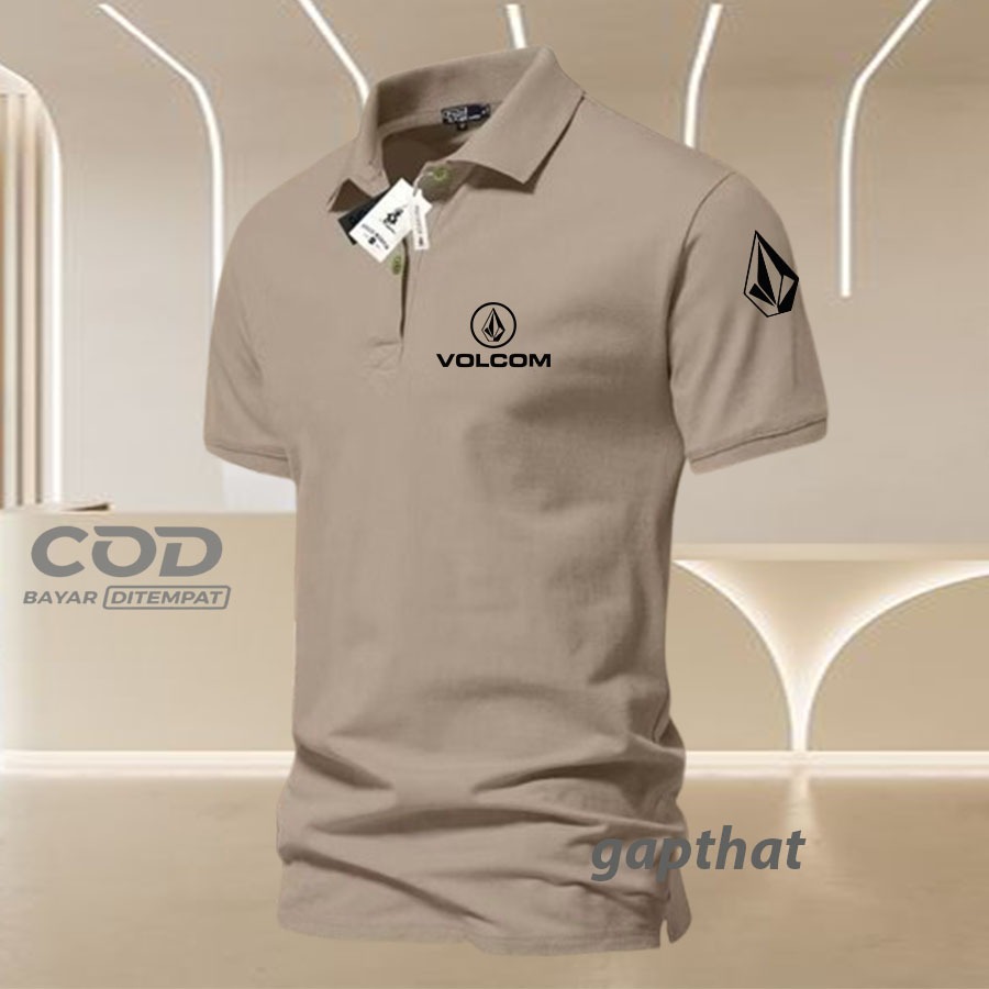 Buy COD .. Polo Shirt Pria / Kaos Polo Kerah volcom Kiri+ lengan Hitam / Baju Polo Berkerah Motif Pr
