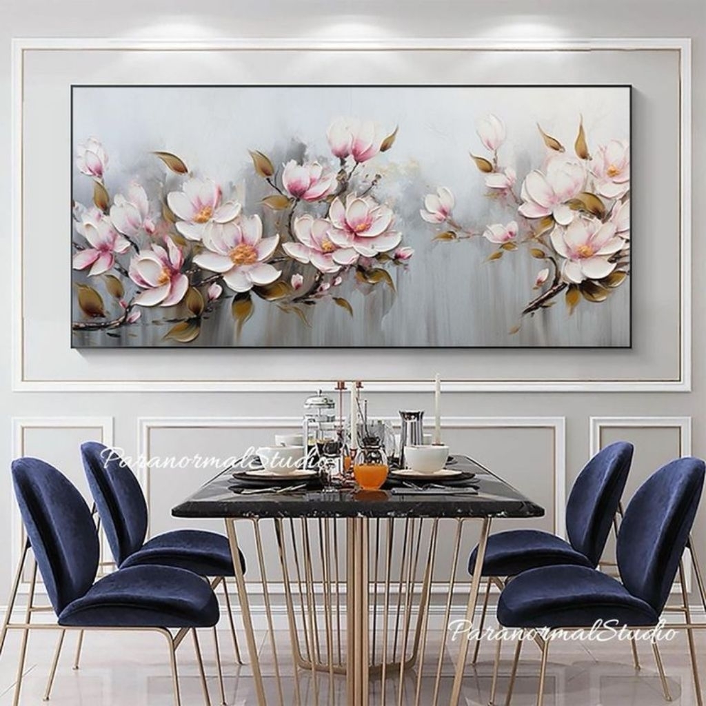 Lukisan Dinding Bunga Magnolia Modern Premium | Wall Decor Ruang Tamu & Ruang Makan