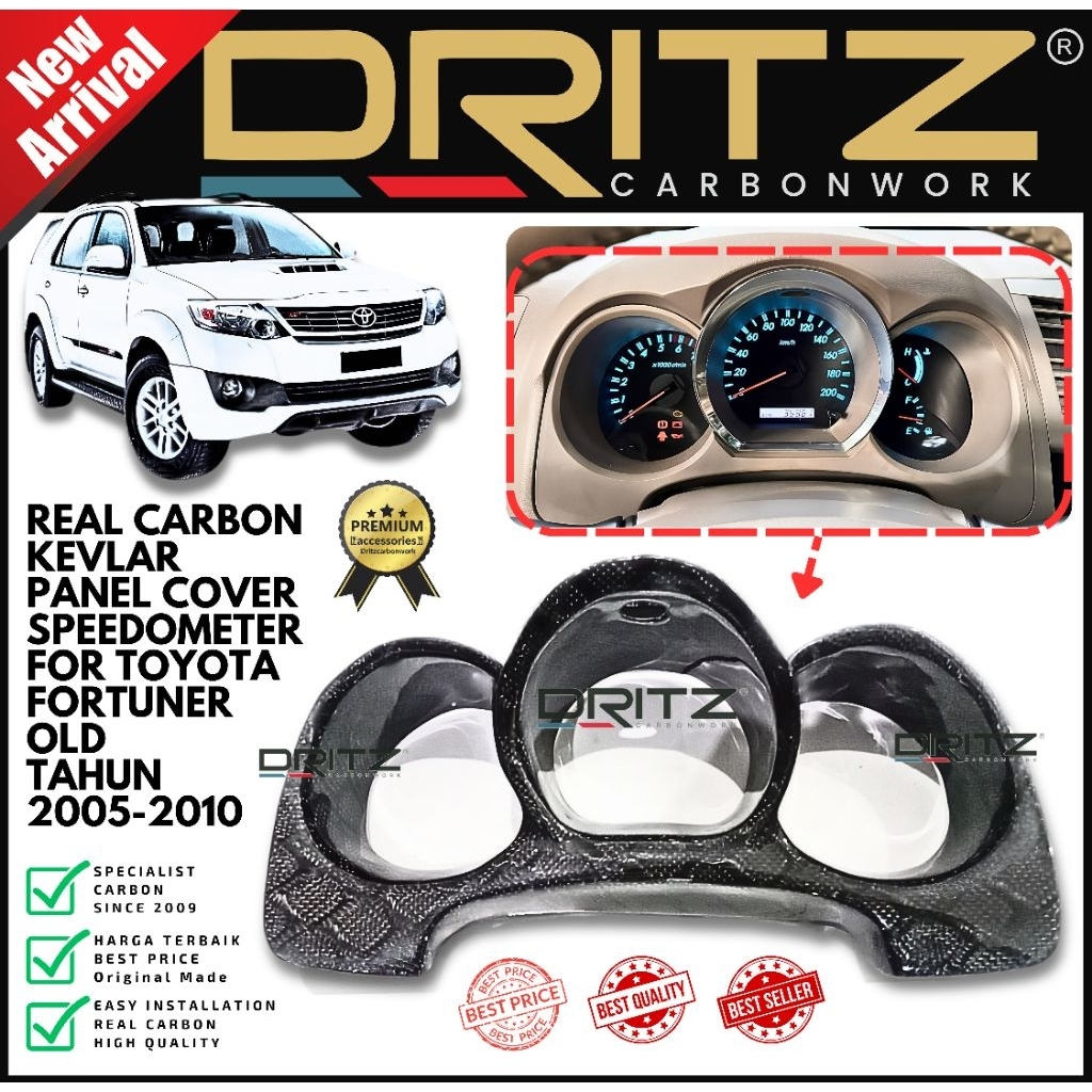High Quality Asli Carbon Kevlar Cover Speedometer Toyota Fortuner 2005 2010 aksesoris interior varia
