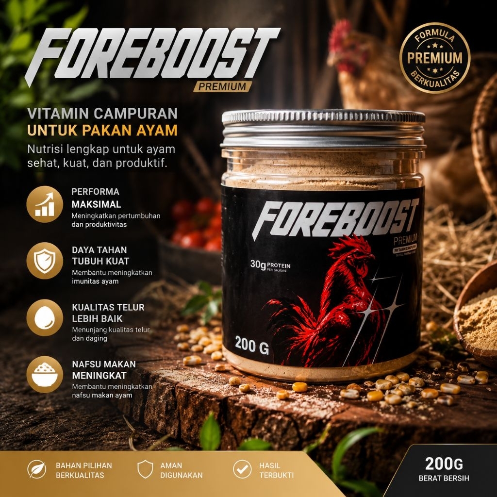 FOREBOOST PREMIX Vitamin Pertumbuhan Ayam Aduan Premix Ayam Penggemuk & Penambah Otot Vitamin Pakan 