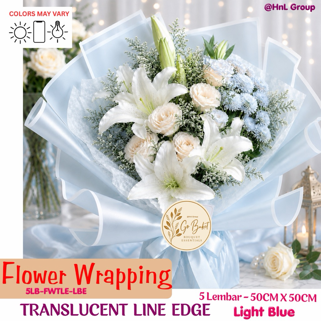 ( 5 Lembar ) TRANSLUCENT LINE EDGE - FLOWER WRAPPING PAPER CELLOPHANE EDGE MATTE TRANSLUCENT