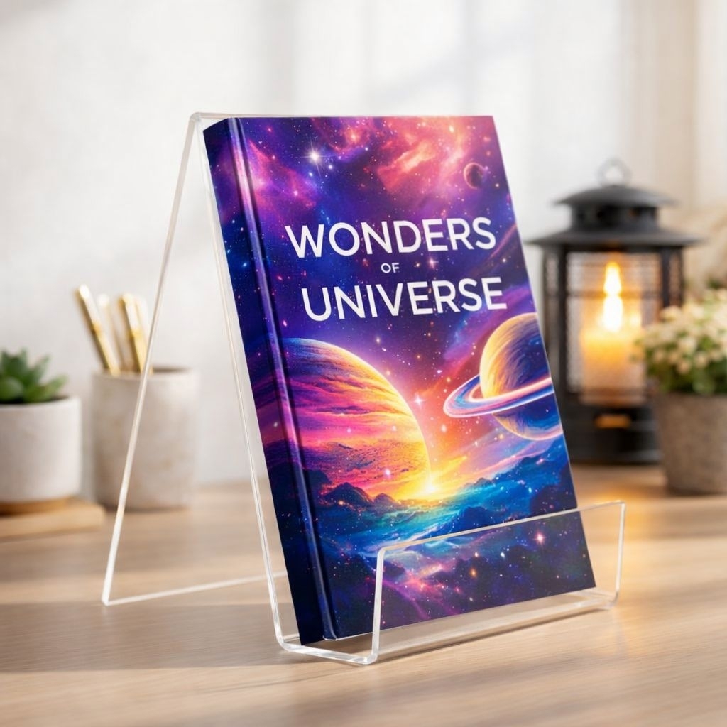 Stand Buku Akrilik Premium Estetik Minimalis | Rak Display Buku Meja Transparan Tebal 2mm | Book Sta