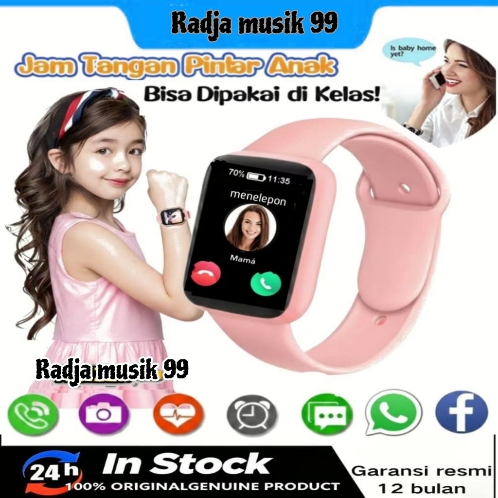 Jam tangan pintar hp android smartwatch anak pria wanita anti air pelacak kebugaran kalori langka ka