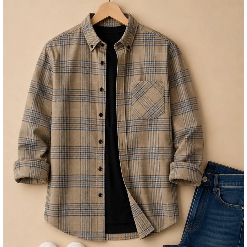 F2D Kemeja Flanel Soft Blue Premium Best Seller / flanel/hem pria/ flanel pria/ kemeja flanel/ eight