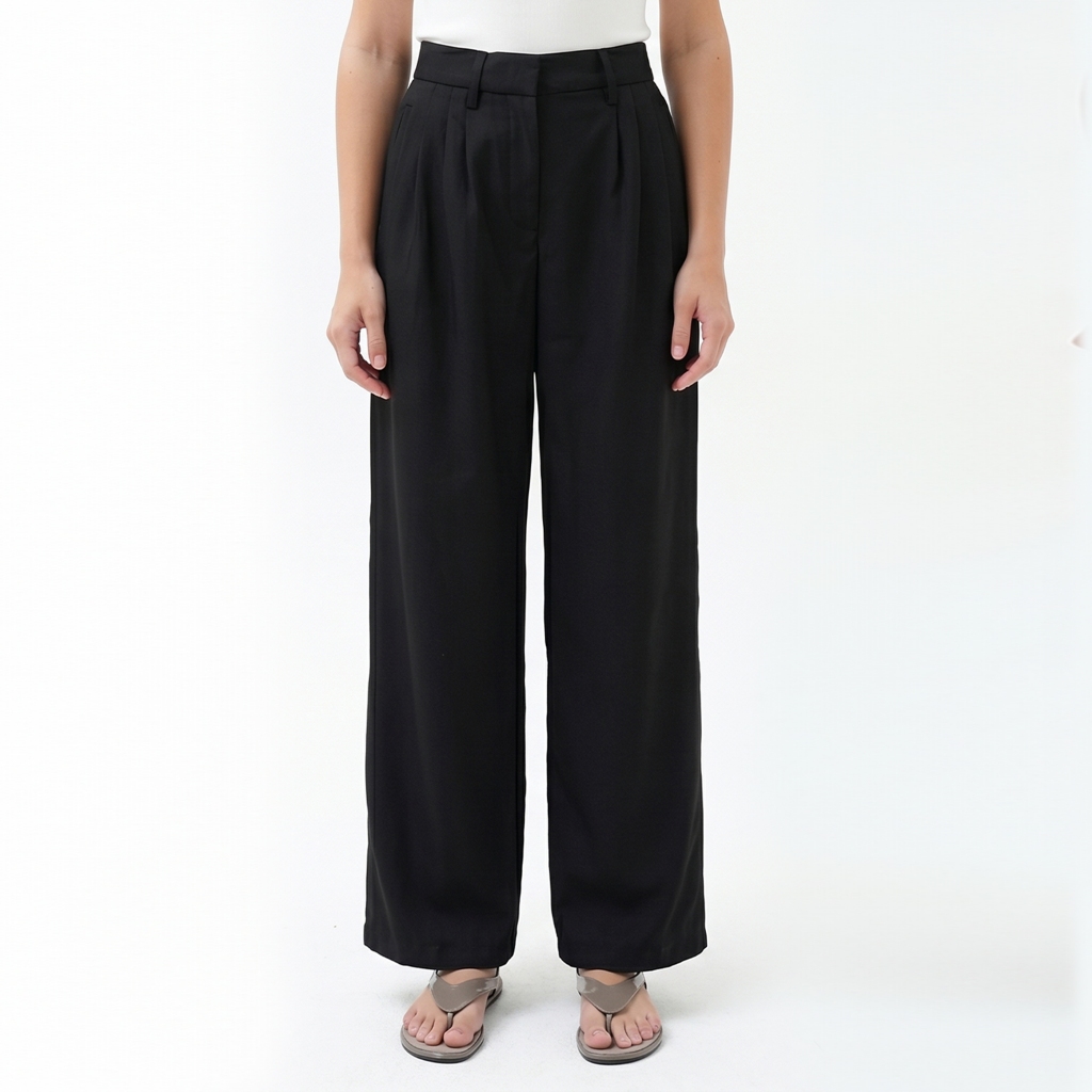 Mississippi Wide Leg Pants Pleats Celana Wanita LIN000732M Hitam