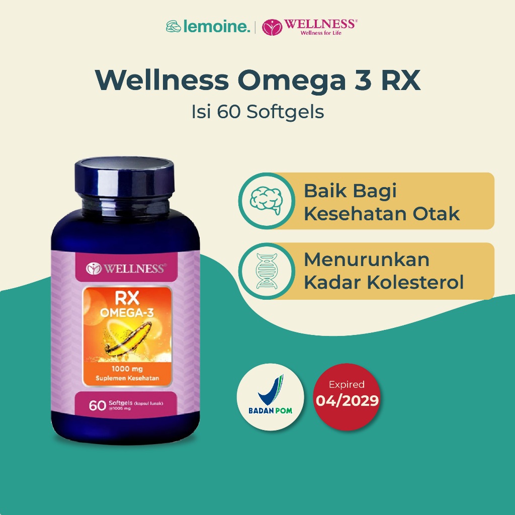 Wellness Omega-3 RX Omega-3 1000 mg Kesehatan Otak Mata Daya Tahan Tubuh 60 softgels