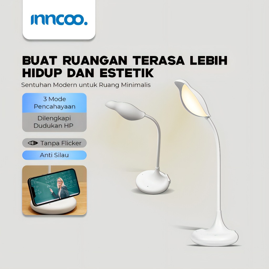 INNCOO Lampu Meja Aesthetic Lampu Belajar Portable Modern dan Minimalis