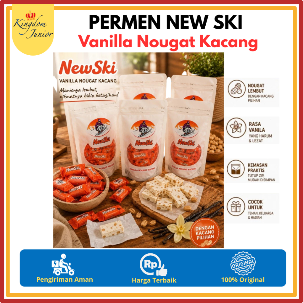 Permen Vanilla Nougat Kacang "NEW SKI" | Permen Isi kacang | Permen jadul