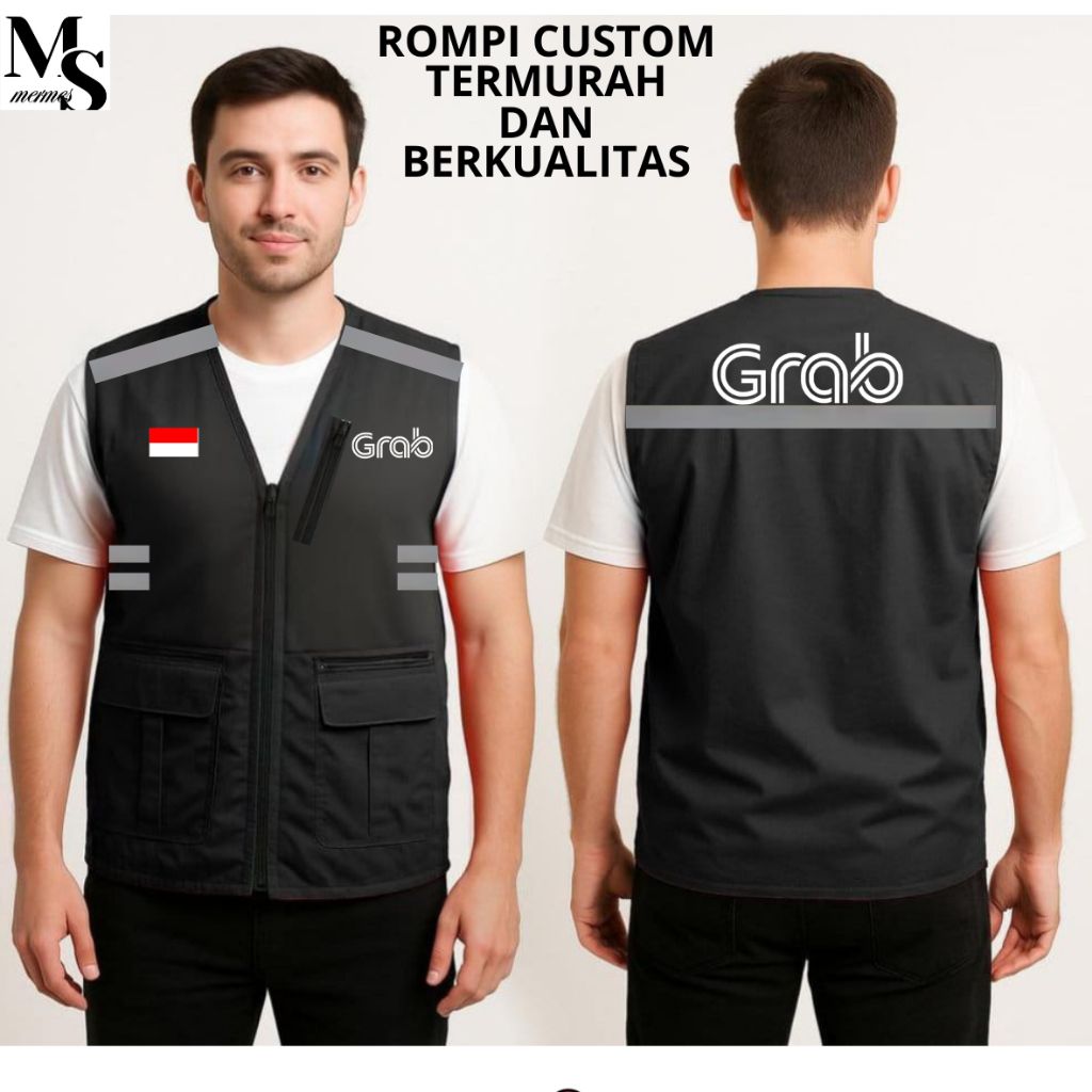 Termurah  Rompi Hiking Casual Pria Grab Terbaru Premium Grabbike GrabFood Terbaru 2026 Ready Ukuran 