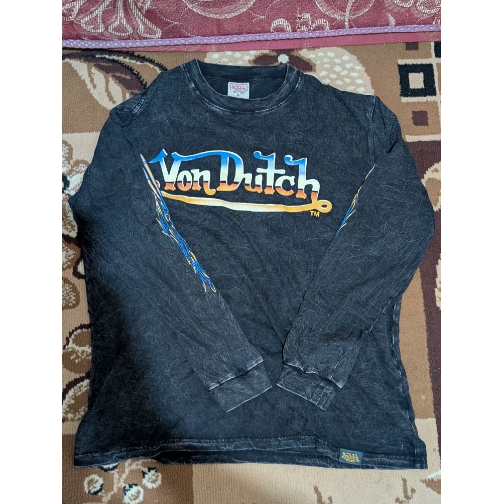 Kaos Long Sleeve VonDutch Hitam Washed Size L Bekas Second