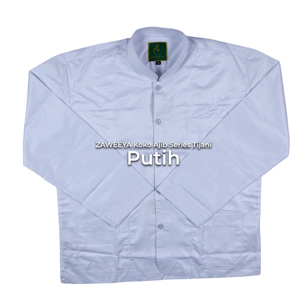 Baju Koko ZAWEEYA Ajib Series Model Tijani Katun Putih