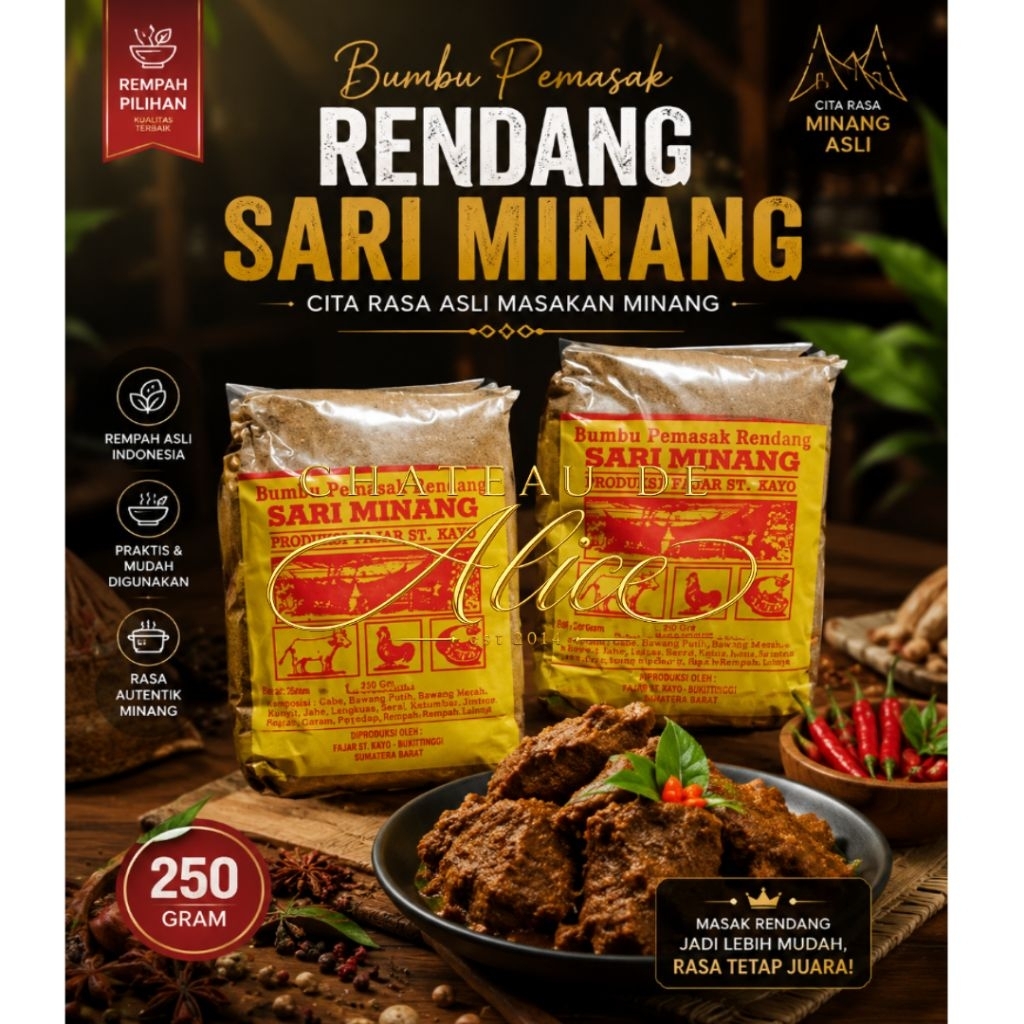 Sari minang bumbu rendang 250 Gram / Bumbu lauk rendang / Bumbu Giling Rendang / Bumbu Rendang kerin