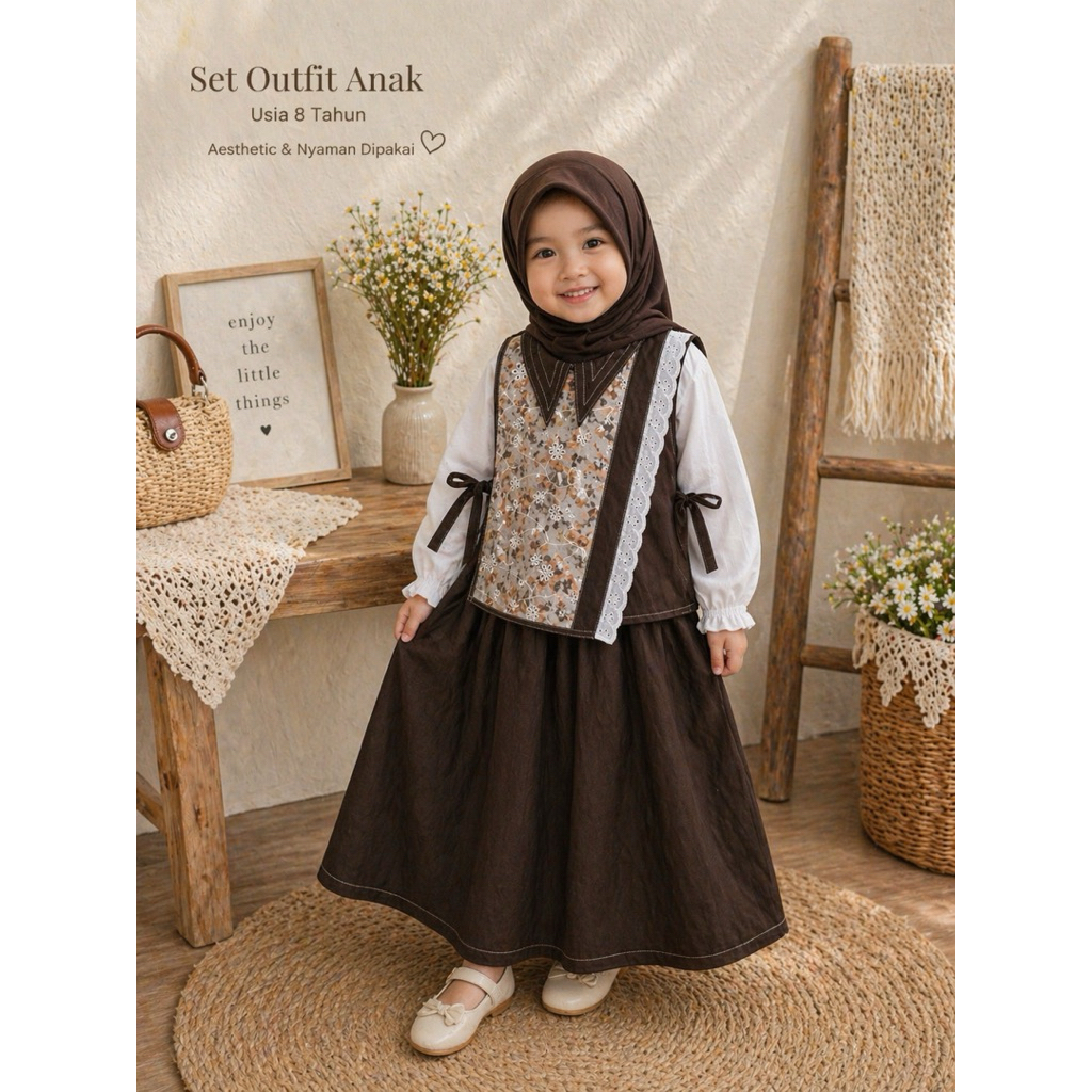 maora ANAK set rompi + rok/one set anak muslim/baju muslim anak nyaman pemium/one set anak/rompi ana