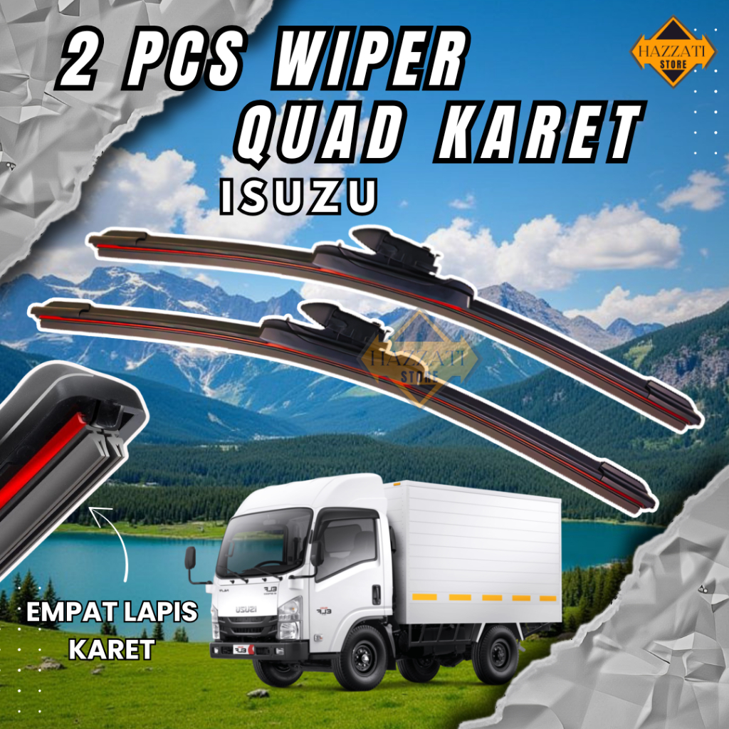 Wiper Truk Isuzu Frameless Quad Blade 4 Lapis Karet Premium Sepasang