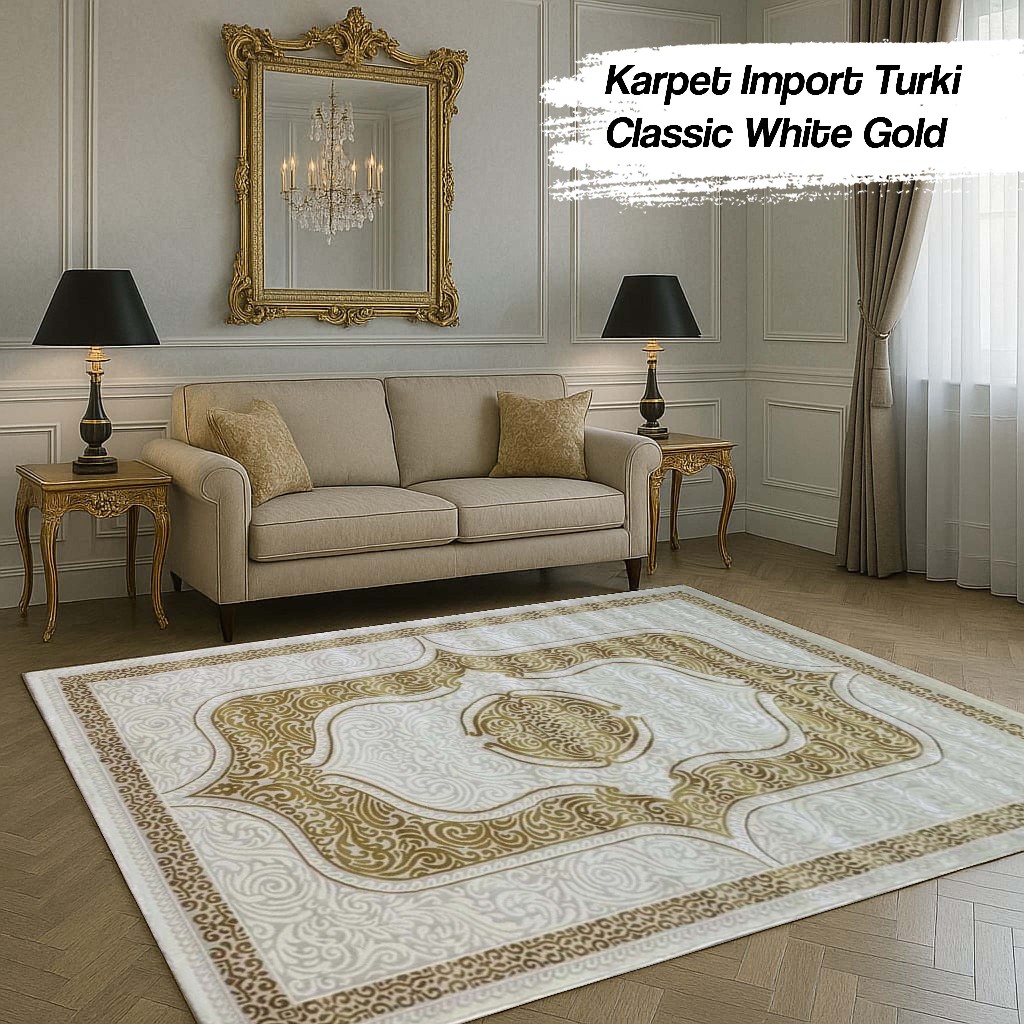 Karpet Turki Permadani 200 x 285 Classic White  Gold Karpet Turki