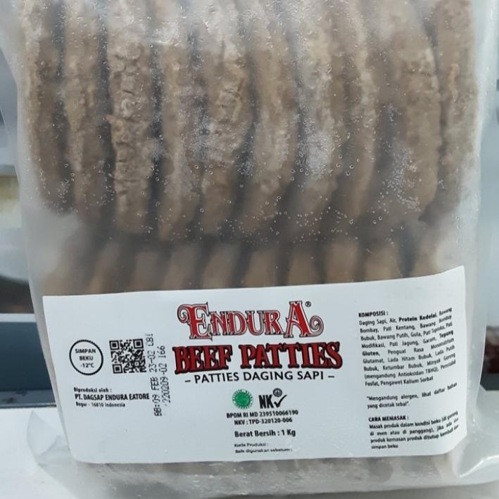 ENDURA BEEF PATTIES 1KG, DAGING SAPI 100% HALAL U/BURGER ISI 20PCS.