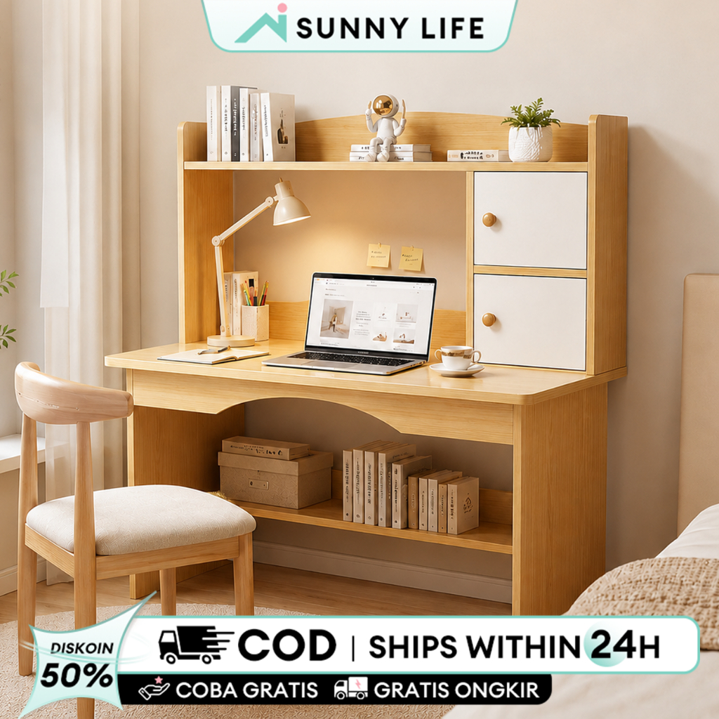 Meja Belajar Meja Kerja Komputer Laptop Kayu untuk Anak Kos Kamar & WFH Minimalis Estetik
