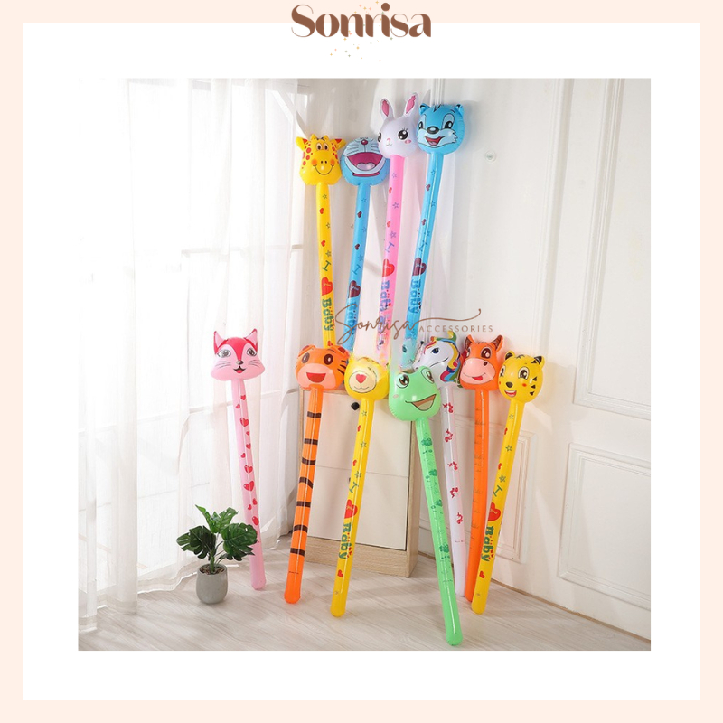 SONRISA - Balon Tongkat Karakter Panjang / Balon Palu Kerincingan Anak / Balon Pentungan Panjang PVC