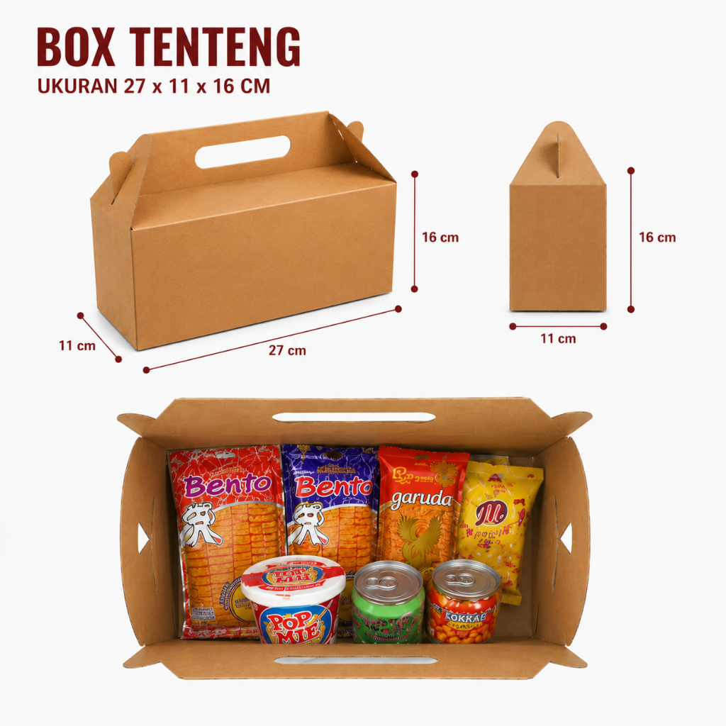 Box Tenteng Coklat 27x11x16 cm Kardus Hampers Parcel Snack Box