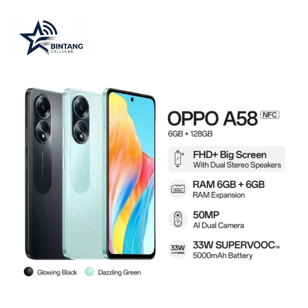 HP OPPO A58 6/128 GB - OPPO A58 NFC RAM 6GB ROM 128GB GARANSI RESMI