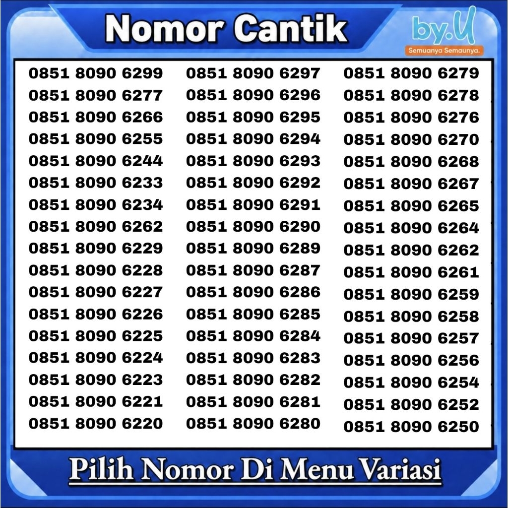 Kartu Perdana Nomor Cantik By.U pilih Nomor - Masa aktif Selamanya