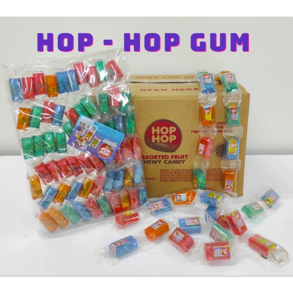 Permen Hop Hop Gum Chewy Aneka Rasa 1pak Isi 60pcs / 3 Renteng
