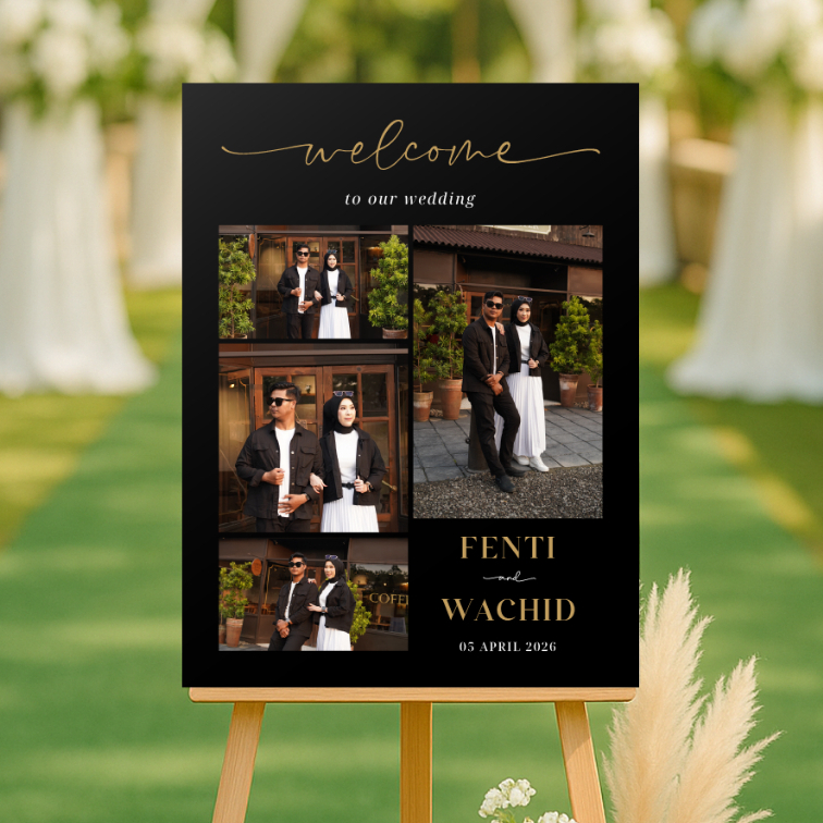 Cetak Foto Pernikahan [Ukuran 20R] Welcome Wedding Sign Free Custom Foto Kado Prewedding Bingkai