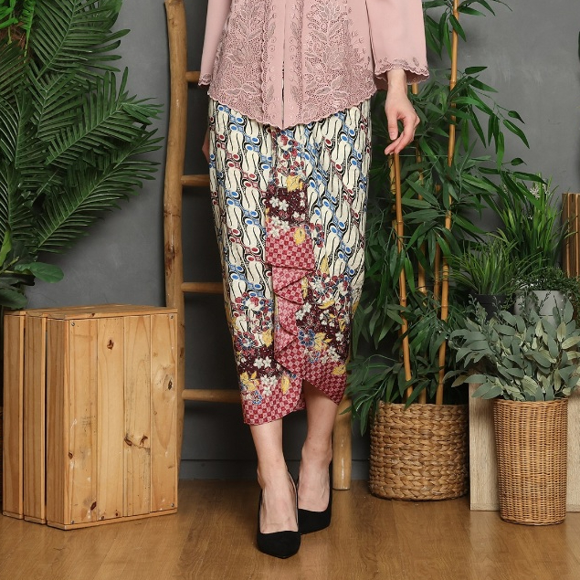 Lyne Halim Rok Batik Dobby Lereng – Skirt Belalai Wanita Pinggang Karet Elegan, SKT-3417