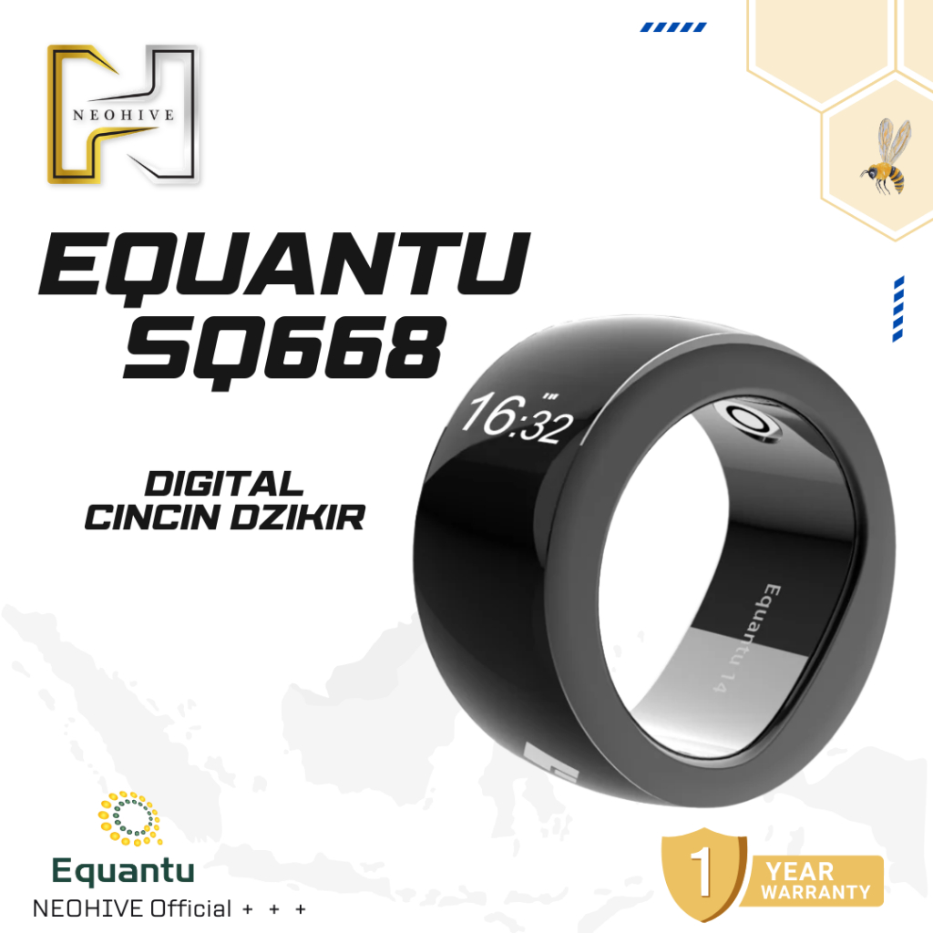 Cincin Dzikir Digital Equantu SQ668 Smart Tasbih Ring Stainless Steel, LCD zikir Display, Alarm Azan