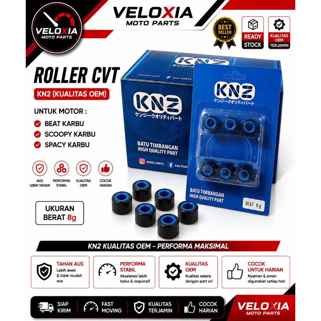 Roller CVT KNZ 8G Kualitas OEM – Roller Motor Beat Scoopy Spacy Karbu