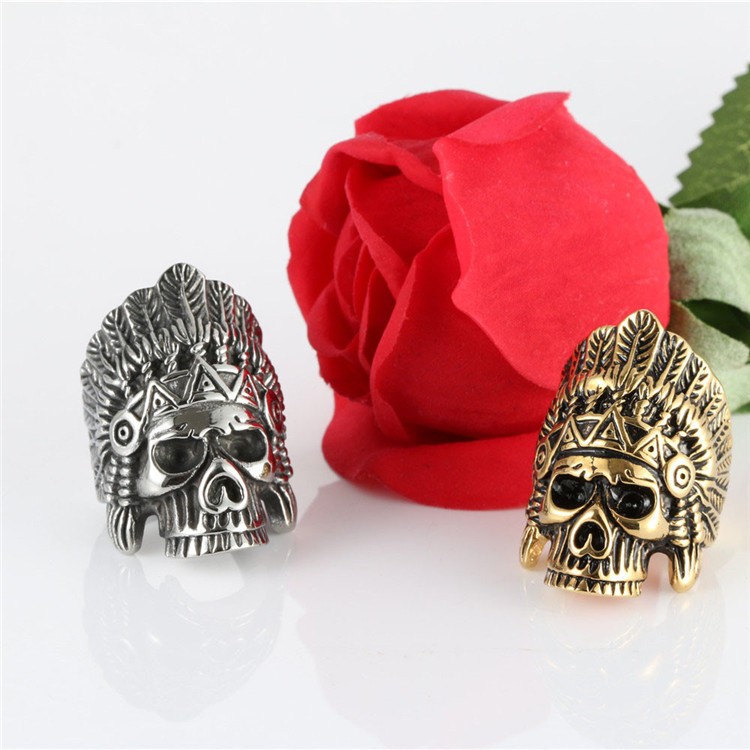 Cincin Pria Retro Vintage Tengkorak Indian Model Terbuka / Indian Skull Ring Adjustable