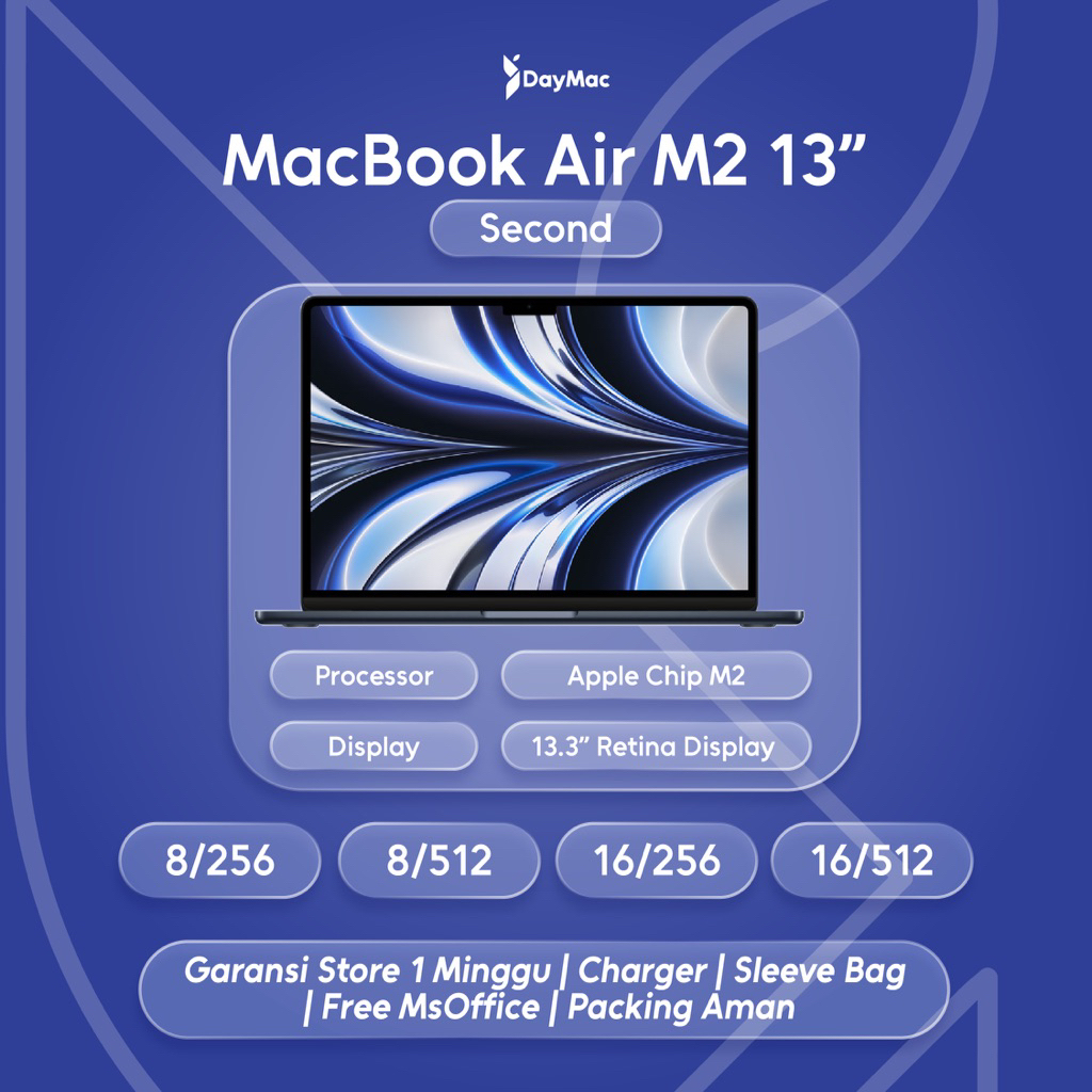 MacBook Air M2 13” Second RAM 8GB SSD 256GB 512GB