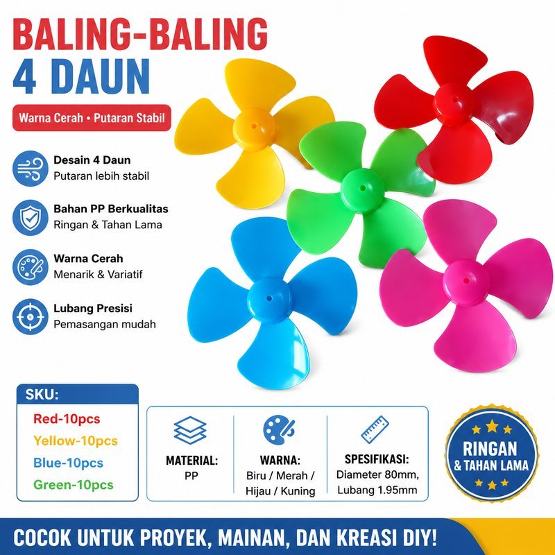 Baling Baling 4 Daun 10pcs 4 Warna plastik untuk mainan DIY Model Kapal