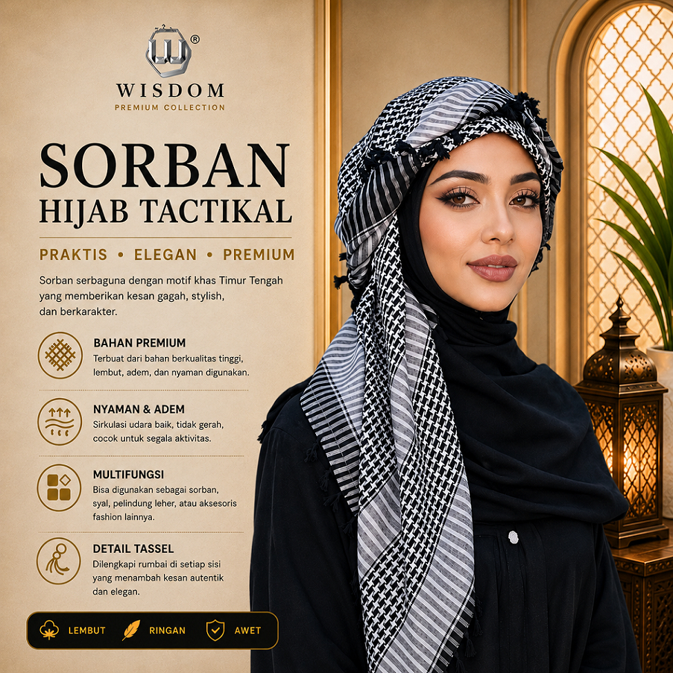 Sorban Hijab Wanita Arabian Style Keffiyeh || Sorban Wanita Palestina Tebal & Halus