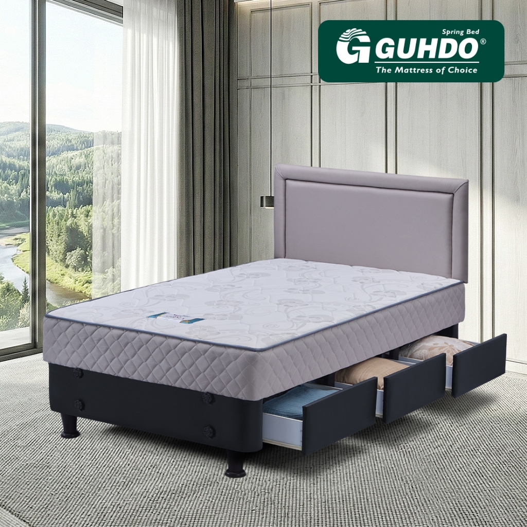 Guhdo Spring bed New Prima Spinal Spring T15, Divan Laci Drawer 3, HB Prospine, Atlantic 090 100 120
