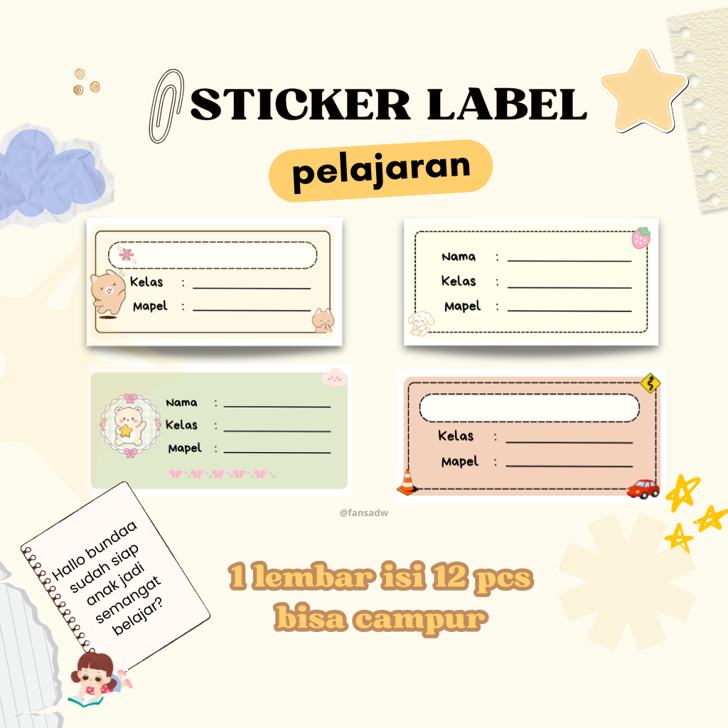 Stiker Label Buku Pelajaran | Label Buku Tulis | Label 103|Stiker Nama Pelajaran Buku Sekolah | Stik