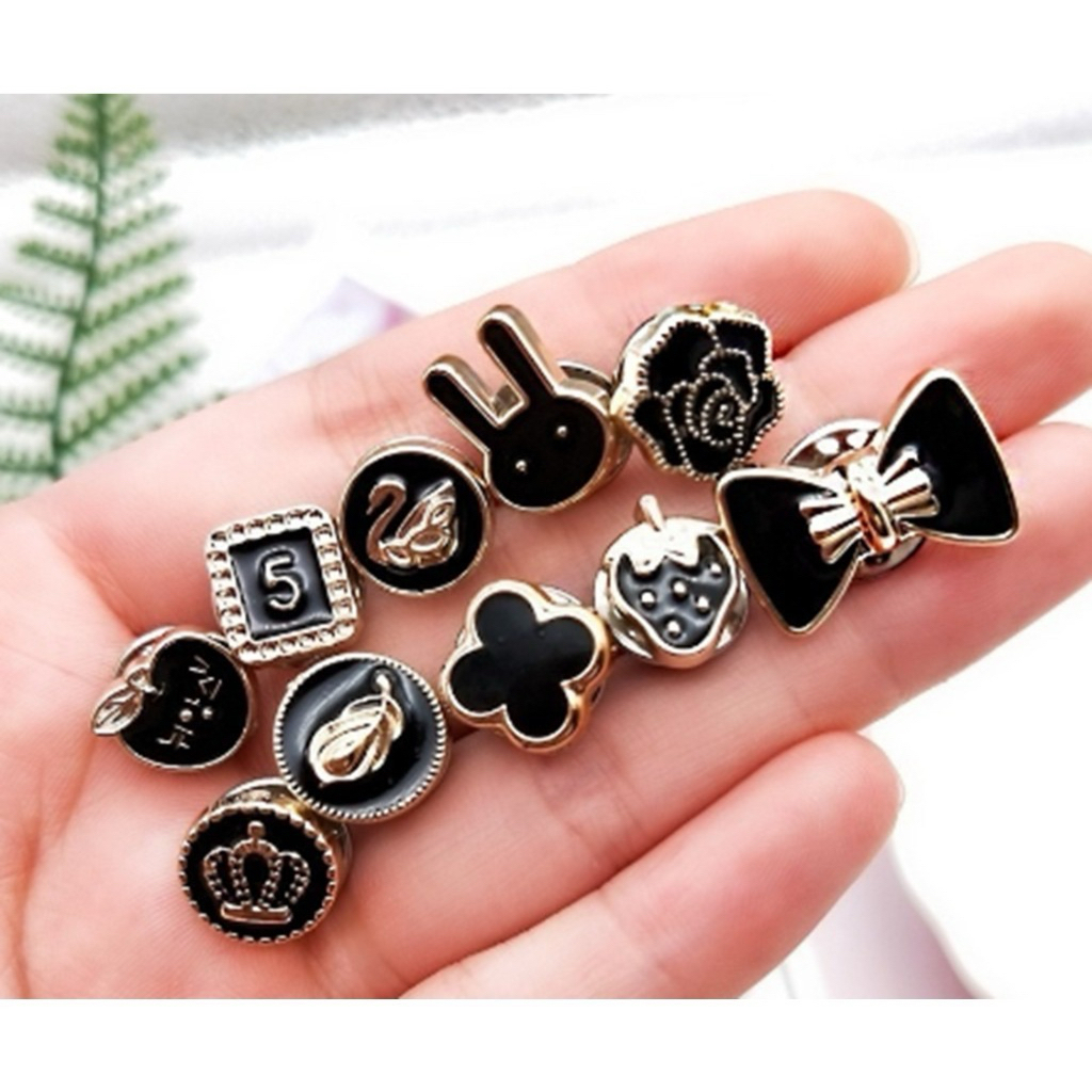 Set Bros 10Pcs Motif Bunga Kelinci Bintang Pin Bross Mini Isi 10 Pcs Fashion Wanita Kancing Hiasan B