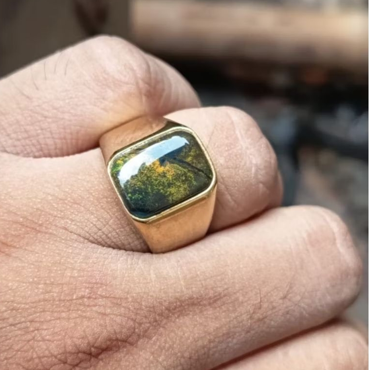 cincin batu akik natural BACAN DOKO kembang kembang reallpict kotak simpel size-10