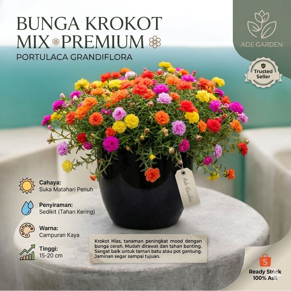 Tanaman Bunga Krokot Sutra Bombay Rimbun Krokot Bunga Warna Warni Kembang Mix Merah Putih Kuning Dll