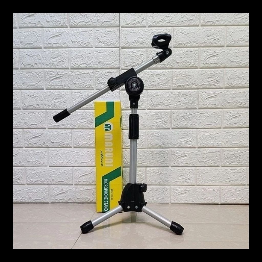 Tiang Stand Microphone Duduk Pendek Merk Maruni + Holder Catok Mic