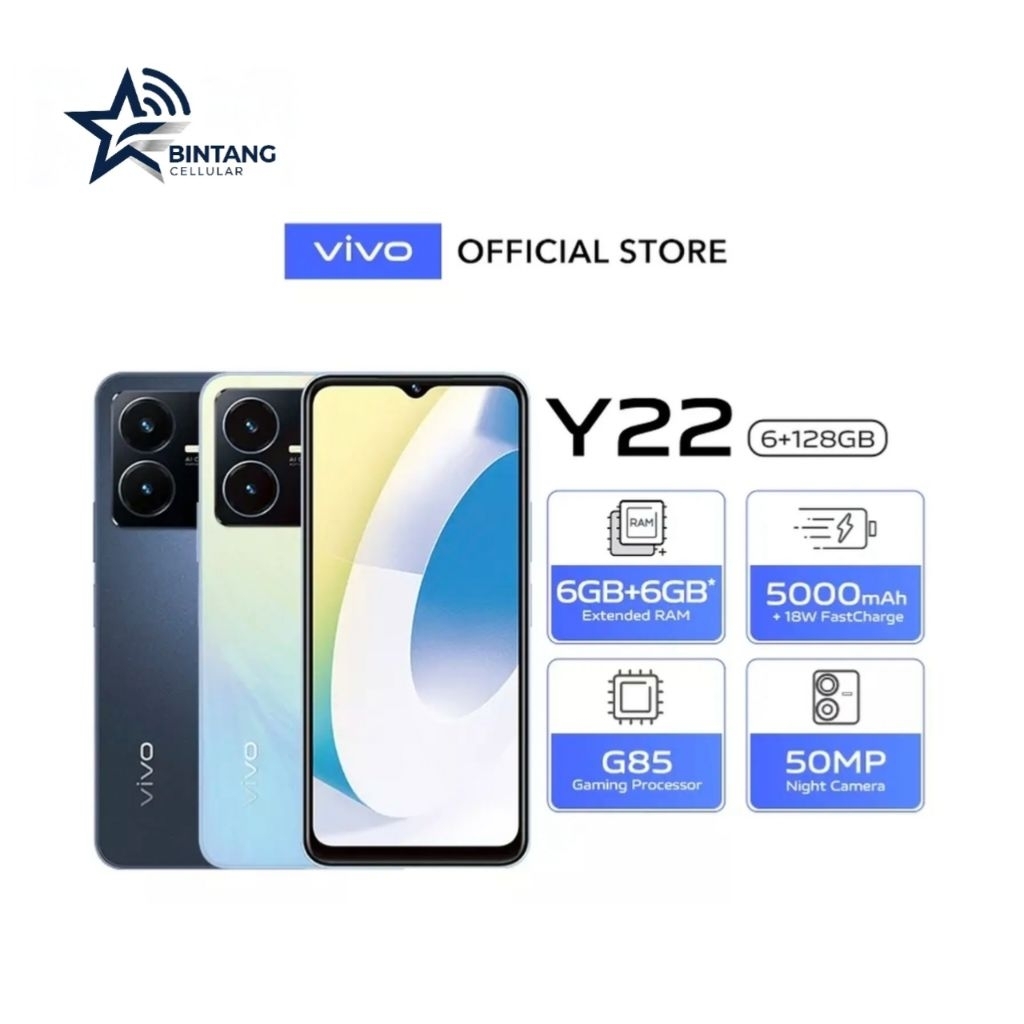 HP VIVO Y22 4/128 GB - VIVO Y22 RAM 4GB INTERNAL 128GB GARANSI RESMI