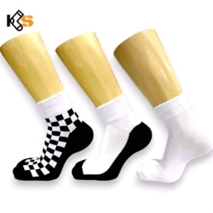 Kaos kaki Olahraga sekolah pendek motif catur dan polos cewek cowok